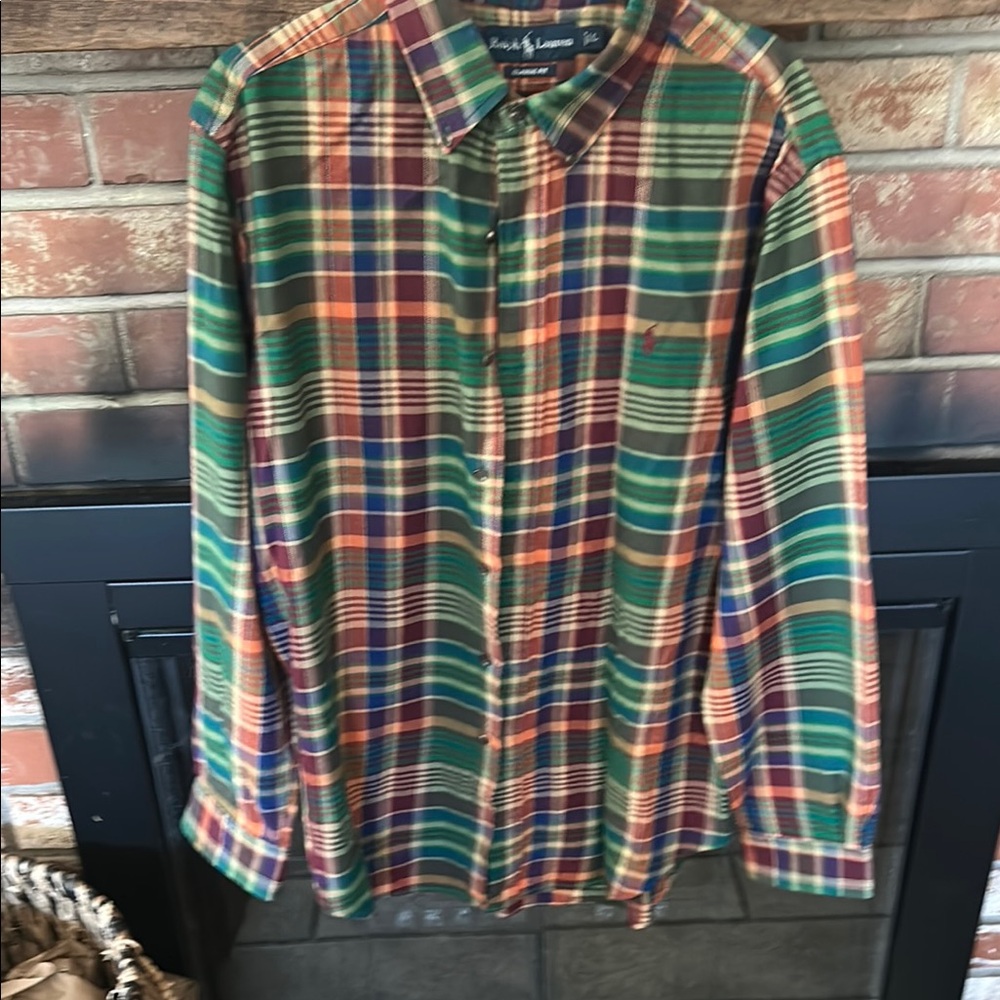 Ralph Lauren Green and Orange Casual Button Down Shirt